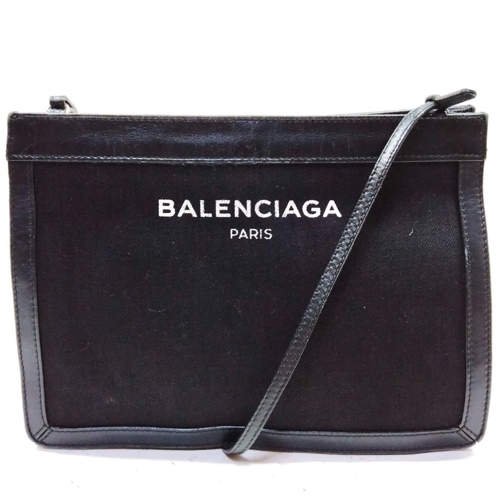 Balenciaga black leather and canvas crossbody pochette.